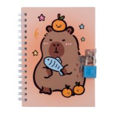 Блокнот на пружині збоку із замком CAPYBARA, 110х150 мм, 48 арк., клітинка, асорті, KIDS Line