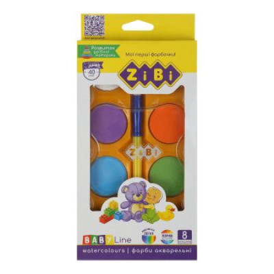 Акварельні  водорозчинні фарби JUMBO з пенз., 8 кол.,  пласт.кор., BABY Line - ZB.6580 ZiBi