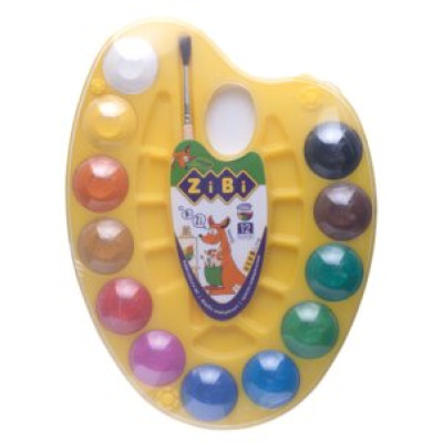 Акварельні фарби на палітрі, 12 кольорів, натуральний пензель, жовта - ZB.6558-08 ZiBi