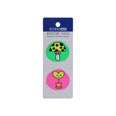 Закладки з клейким шаром 35х40 мм Economix Fun heart and mushroom, 40 шт., пластикові, асорті - E20969-01 Economix