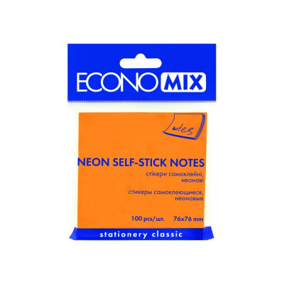 Стікери Economix, 75х75, оранжеві, 100л. - E20944-06 Economix