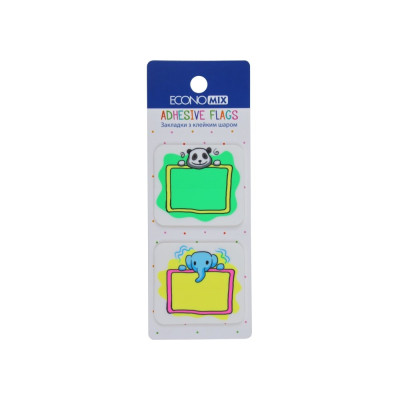 Закладки з клейким шаром 40х45 мм Economix Fun Panda & elephant, 40 шт., пластикові, асорті - E20966-01 Economix