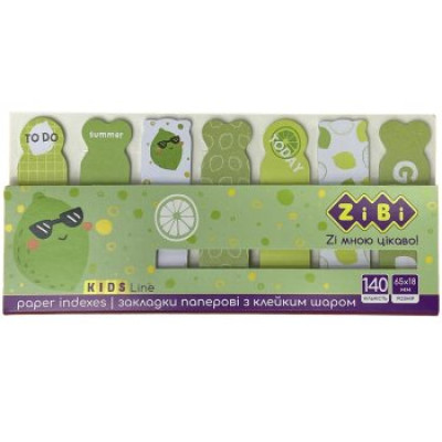 Закладки паперові LIME, з клейким шаром, 65x18 мм, 7 диз. по 20 арк., KIDS Line ZB.15104