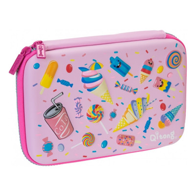 Пенал на 1 відділення на блискавці з органайзером, рожевий - QT-5650-Pink COOLFORSCHOOL