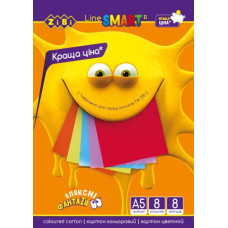 Картон цветной, А5, 8 цветов - 8 листов, 200г/м2