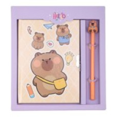 Блокнот із замком та ручкою CAPYBARA 1, 203х225 мм, 50 арк., клітинка, асорті, KIDS Line.