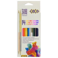 Олівці кольорові, 14 кол. (10 стандарт, 2 двостор..), тригранний, KIDS Line