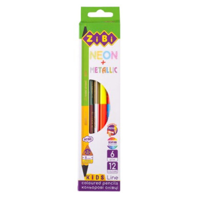 Олівці кольорові Double Neon+Metallic, 6 шт. (12 кол.), KIDS LINE - ZB.2465 ZiBi