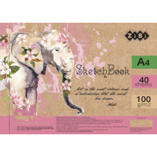Скетчбук А4, 40 аркушів, пружина, білий блок 100 гм2, рожевий, ART Line