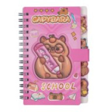 Блокнот на пружині збоку CAPYBARA, А6, 60 арк., клітинка, на липучці, асорті, KIDS Line