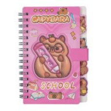 Блокнот на пружині збоку CAPYBARA, А6, 60 арк., клітинка, на липучці, асорті, KIDS Line