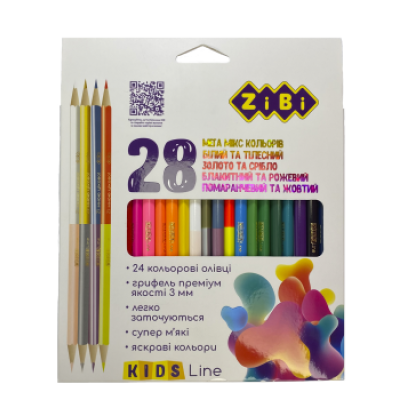 Олівці кольорові, 28 кол. (20 стандарт, 4 двостор.), тригранний, KIDS Line - ZB.2442 ZiBi