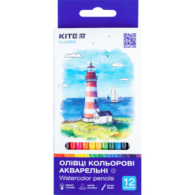 Карандаши цветные акварельные, 12 шт., Kite Classic