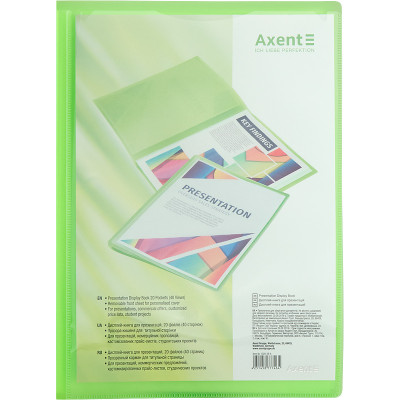 Дисплей-книга з кишенею, А4, 20 файлів, прозора зелена - 1020-26-A Axent