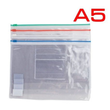 Папка - конверт на молнии zip-lock, А5, глянцевый прозрачный пластик, цветная, ассорти
