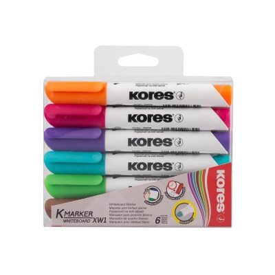 Набор маркеров для белых досок KORES 2-3 мм, 6 цветов в блистере K20802