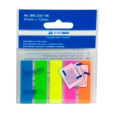 Закладки пласт. з клейким шаром NEON 45x12мм, 5х20арк., JOBMAX, асорті