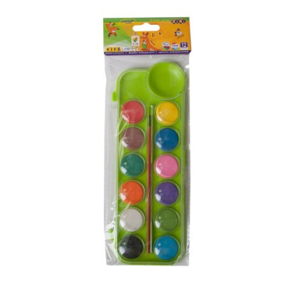 Фарби аквар. 12 кол.,  пласт.кор., з пензлем., салатовий, KIDS Line - ZB.6559-15 ZiBi