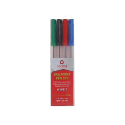 Набір кулькових ручок OPTIMA HYPE T 1,0 mm, 4 стандартні кольори чорнил, в блістері