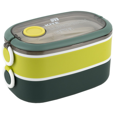 Двохсекційний ланчбокс з наповненням 1600 мл, зелений