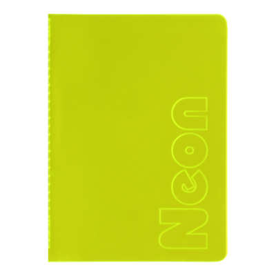 Книга записна NEON, А5, 80 аркушів, клітинка, зшита обкладинка PVC, жовта