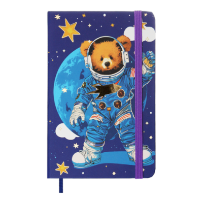 Книжка записна BEAR на гумці, А6, 80 арк., клітинка., офсет крем., тв.лам.обл., синя, KIDS LINE