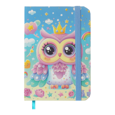 Книжка записна OWL на гумці, А7, 80 арк., клітинка., офсет крем., тв.лам.обл., блакитна, KIDS LINE