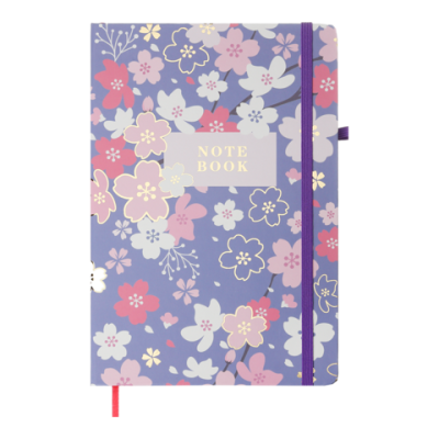 Книжка записна BLOSSOM, на гумці, А5, 80 арк., клітинка., офсет крем., тв.лам.обл., фіолетова