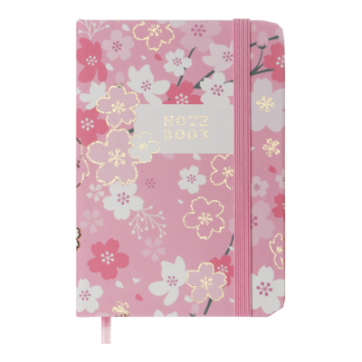 Книжка записна BLOSSOM, на гумці, А7, 80 арк., клітинка., офсет крем., тв.лам.обл., рожева