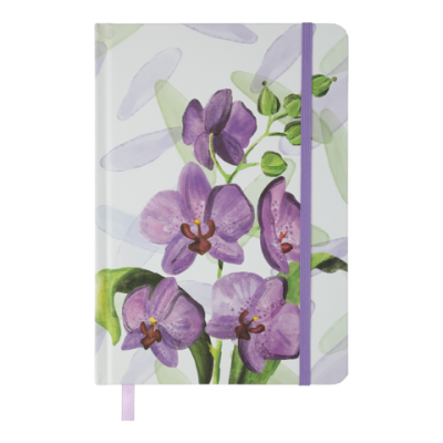 Книжка записна ORCHID, на гумці, А5, 96 арк., клітинка, офсет крем., тв.лам.обл., лавандова