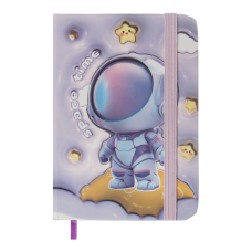 Книжка записна ASTRONAUT на гумці, А7, 80 арк., клітинка., офсет крем., тв.лам.обл., фіолетова, KIDS LINE