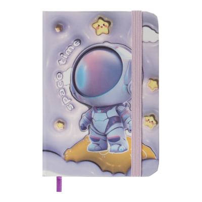 Книжка записна ASTRONAUT на гумці, А7, 80 арк., клітинка., офсет крем., тв.лам.обл., фіолетова, KIDS LINE