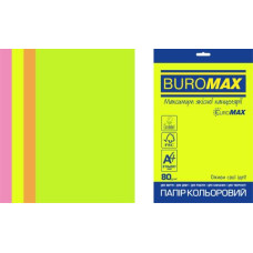 Набор цветной бумаги NEON, EUROMAX, 4 цв., 20 л., А4, 80 г/м²
