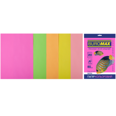 Набор цветной бумаги NEON, 5 цв., 20 л., А4, 80 г/м² - BM.2721520-99 Buromax