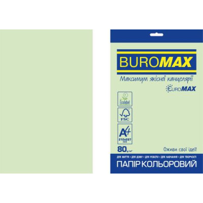Папір кольоровий PASTEL, EUROMAX, св.-зелений, 20 арк., А4, 80 г/м² - BM.2721550-11 Buromax