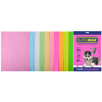 Набор цветной бумаги PASTEL+NEON, 10 цв., 20 л., А4, 80 г/м² - BM.2721720-99 Buromax