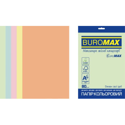 Набор цветной бумаги PASTEL, EUROMAX, А4, 80г/м2 (5х50/250л.) BM.27212250E-99