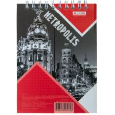 Блокнот на пружині зверху METROPOLIS, А-6, 48арк., клітинка, картонна обкладинка, червоний