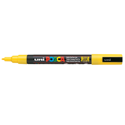 Маркер POSCA, 0.9-1.3мм, пишет желтым - PC-3M.Yellow UNI
