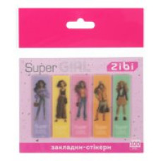 Закладки блискучі SUPER GIRL, з клейким шаром, 55x15 мм, 5 диз. по 20 арк.