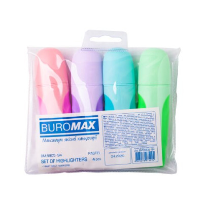 Набір з 4-х текст-маркерів Pastel з гум. вставками - BM.8905-94 Buromax