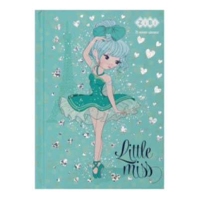 Блокнот LITTLE MISS, А-6, 64л., кл., тв. обл., мат. лам.+лак, глит, бирюзовый