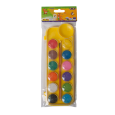 Акварельные краски в пласт. пенале, 12 цветов, с кисточкой, желтый, KIDS Line