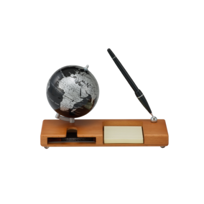 Глобус (10.6см) black silver на дер. подст. с ручкой и визитниц., цвет: темная вишня 0911HDY-BS