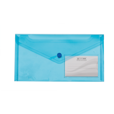 Папка-конверт TRAVEL, на кнопке, DL, глянцевый прозрачный пластик, синяя