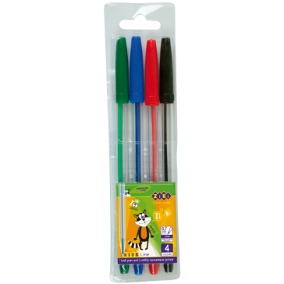 Набір із 4 кулькових ручок у пластиковому пеналі, KIDS Line - 000018269 ZiBi