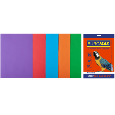 Набір кольорового паперу А4, 80гм2, INTENSIV, 5цв., 50л. - BM.2721350-99 Buromax