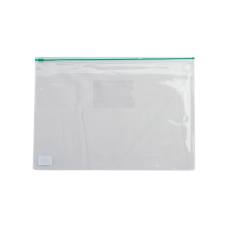 Папка - конверт на молнии zip-lock, А4, глянцевый прозрачный пластик, зеленая молния