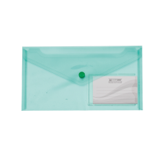 Папка-конверт TRAVEL, на кнопке, DL, глянцевый прозрачный пластик, зеленая