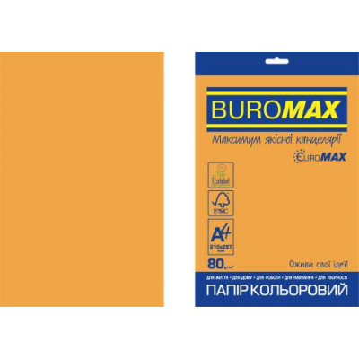 Бумага цветная NEON, EUROMAX, оранж., 20л., А4, 80 г/м²